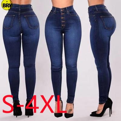 China 2022 New Arrival Breathable Women Long Pencil Pants Hot Style Denim Pants Button High Stretch Slim Fit Woman Plus Size 4XL Jeans for sale