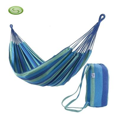 China Outdoor Furniture Customized Single Hammock Cotton Blue Stripe Hammock for sale