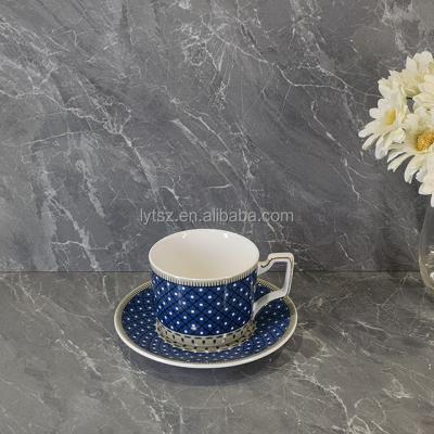 China Newest Sustainable Ceramic Flower Coffee Cups Gold Rim Porcelain Cappuccino Cup Saucer Set 1 cup&1 Saucer for sale