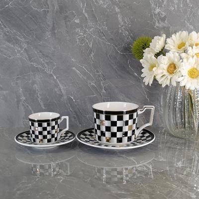 China Fancy sustainable design new product luxury porcelain cup and saucer set ceramic espresso cup 2 cups&2 saucers for sale