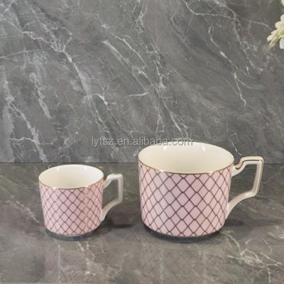 China Luxury cheap ceramic tea cup saucer viable wedding coffee cups with gold handle for sale 2 cups and saucers 2 for sale