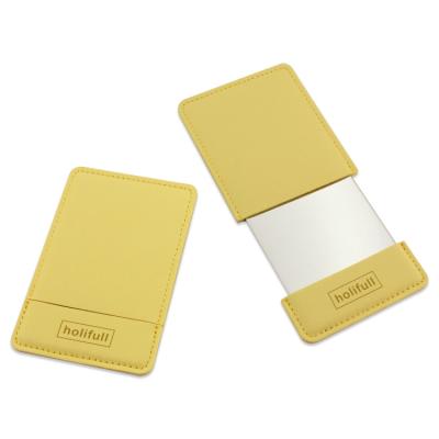 China Personalized Beauty PU Leather Case Metal Mirror Portable Compact Gift Pocket Cosmetic Mirror With PU Pouch for sale