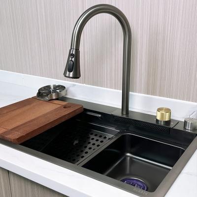 China With Faucet The Same Style With Tiktok Gray Stainless Steel Kitchen Sink Hot Selling Trends Metal Sets With Flight Rainfall Faucet for sale