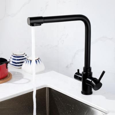 China Metered Faucets Import Black Filter Kitchen Faucet Drinking Water Kitchen Faucet Deck Mounted Double Handles Hot Cold Water Three Way Mixer for sale