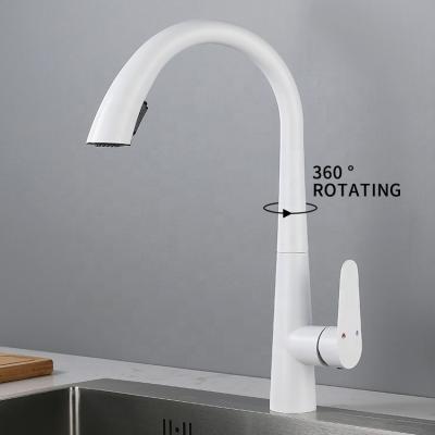 China Pull Out Spray High Quality Gooseneck White Pull Out Single Handle Kitchen Faucet Hot And Cold Sink Mixer Water Taps For Kitchen Sink for sale