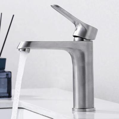 China Metered Faucets Brushed Stainless Steel Bathroom Mixer Taps Single Handle Basin Faucet Bathroom en venta