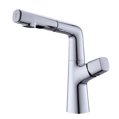 China Modern Single Handle Pull Out Chrome Pull Out Bathroom Faucet With Single Spray 2 Hole Basin Mixer Tap Model for sale