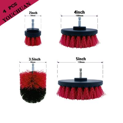 China 4 Pcs Viable Electric Drill Cleaning Brush Tool Red Drill Attachment Play Brushes Kit Power Scrub Brush for sale