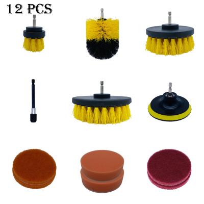 China Durable 12 Pieces Attachments Set Bathroom Drill Brush Car Cleaning Brush For Electric Drill for sale