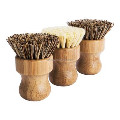 China Viable Sisal Short Handle Palm Brush Cleaner Kitchen Dish Brush Bamboo Pot Brush for sale