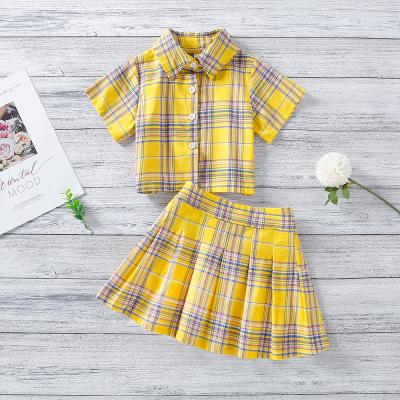 China 2021 summer fashion children's clothing baby children's breathable plaid two-piece blouse and skirt suits for sale