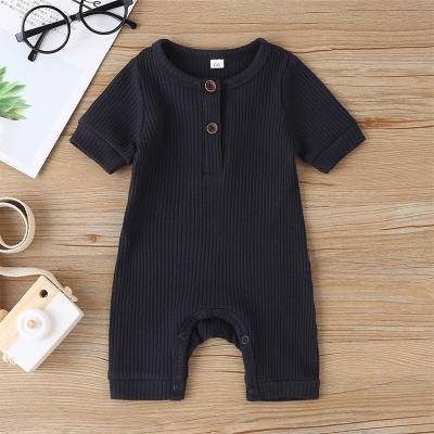 China 2021 Summer Solid Color Mine Cotton Stripe Baby Boy Soft Short Sleeve Casual Easy One-Piece Romper for sale