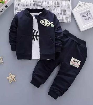 China Breathable 2020autumn Boys Fashion Full Sleeve Cotton 3pieces Fish Bown Pattern Baby Boy Sets for sale