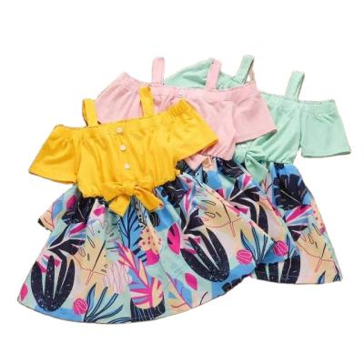 China 2021 Summer New Children's Clothing Summer Children's Short Sleeve Bow Strapless Floral Dress Washable for sale