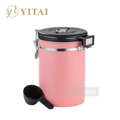 China Sustainable High Quality New Products 304 Stainless Steel Pink Color Coffee Bean Canister for sale