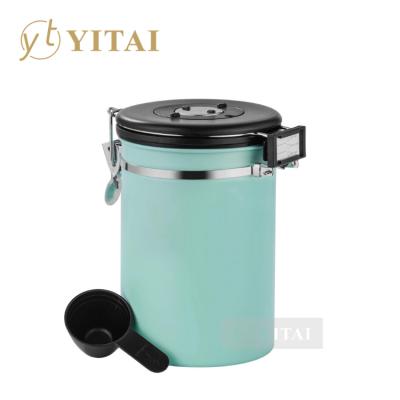 China New Products Sustainable Modern High Quality 304 Stainless Steel Green Color Coffee Bean Canister for sale