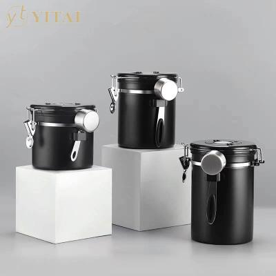 China Matt Black Stainless Steel Vacuum Snack Tea Coffee Sugar Canister Storage Containers With Viable Scoop for sale