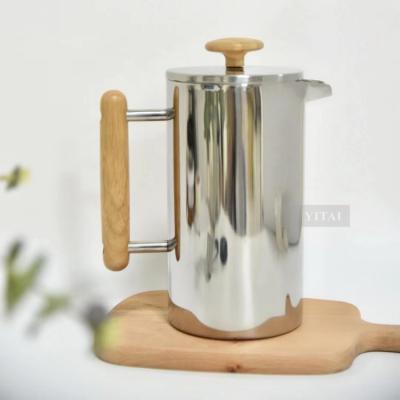 China WITH LID Bamboo Handle Stainless Steel Double Wall Coffee Maker Coffee French Press for sale