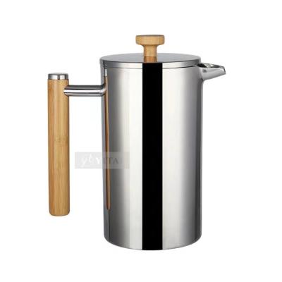 China WITH LID Handle Stainless Steel Double Wall Bamboo Cafe French Press for sale