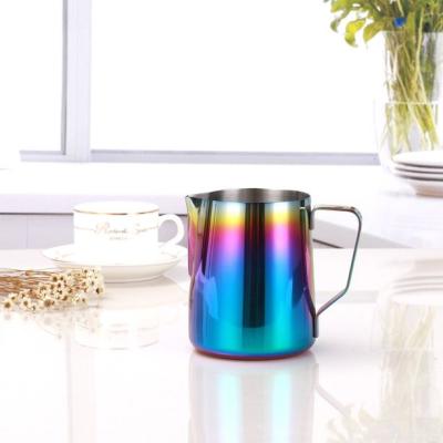 China Viable Factory Wholesale Coffee Stainless Steel Jug Colorful 304 Stainless Steel Milk Pitcher With Scale Measuring Cup Frother Milk for sale