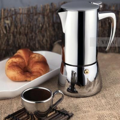 China Sustainable Luxurious 5-6 Cups Silver Chrome Finish Coffee Machine Maker Stainless Steel Mocha Pot for sale