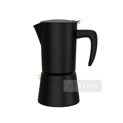 China Viable Factory Price Portable 5/6 Cup Matte Black Mocha Pot Stovetop Stainless Steel Coffee Espresso Maker Cafetera Moka Pot for sale