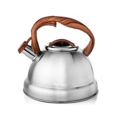 China 3L Newly Designed Sustainable Cooking Pot Cookware Set Stainless Steel Tea Kettle Wood Grain Handle Whistling Pot for sale