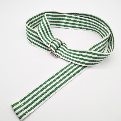 China The ZONESIN Green Stripe Canvas Industrial Web Belt Double D Ring Cotton Fabric Belt Strap for sale