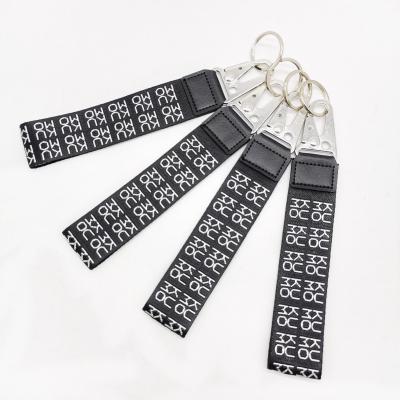 China ZONESIN Nylon Custom Name Branded Lanyard Good Price Carabin Keychain Woven Silk Nylon Lanyard Strap for sale