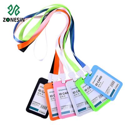 China Polyester Clear Color Polyester Neck Strap Microsoft Lanyard With Simple ID Card Badge Holder for sale