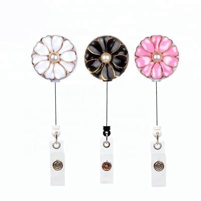 China Fashion Retractable Badge Reel With Pearl For Office Business Card Lanyard 1.0/1.5/2.0*90cm for sale