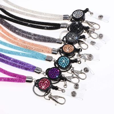 China Promotional Rhinestone Key Chain Lanyard For Retractable ID Name Card Holder Women Gift ZONESIN Beautiful Women for sale