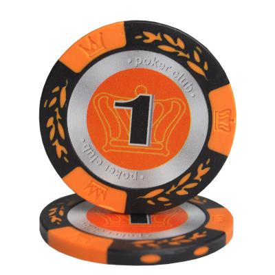 China Clay 14g Texas Hold'em Clay Poker Chips Set With Balance Sticker Casino Club Metal Coins Crown Wheat Poker Chips Wholesale Price for sale