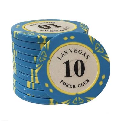 China 14g Clay Casino Baccarat Crown LAS VEGAS Design Clay Poker Chips Inner Metal With Balance Sticker for sale