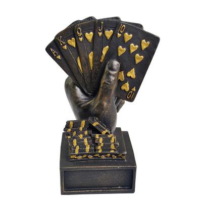 China High Quality Metal Casino Memorabilia 3 Colors Metal Poker Card Tournament Winner Poker Trophy for sale