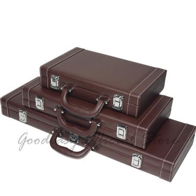 China Texas Poker Chips Sets Leather Casino Professional Gaming Suitcase Storage Box PU 300pcs Accessory Container for sale