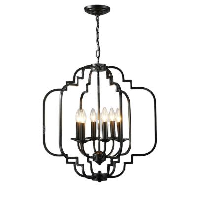 China Residential Industrial Vintage Lighting Metal Hanging Black Painted Metal Chandelier 6-Lights for sale