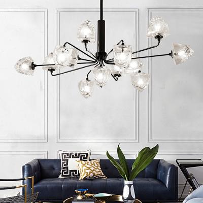 China Modern Contemporary Creative Glass Chandelier Indoor Stylish Modern Iron Black Living Room Lamp Pendant Light for Bedroom and Bedroom for sale