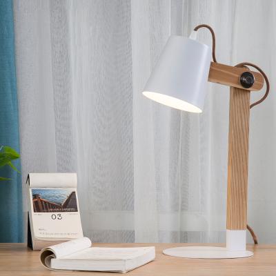 China Simple Design Modern E27 Lamp Holder Iron Shade Wooden Table Lamp for sale