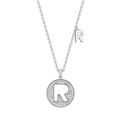 China Custom VVS1 R CLASSIC Letter Moissanite Charm Pendant Necklace Sterling Silver Moissanite Jewelry for sale