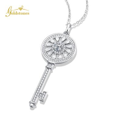 China Romantic D Color Round Moissanite Diamond 925 White Sterling Silver VVS Moissanite Key Necklace for sale