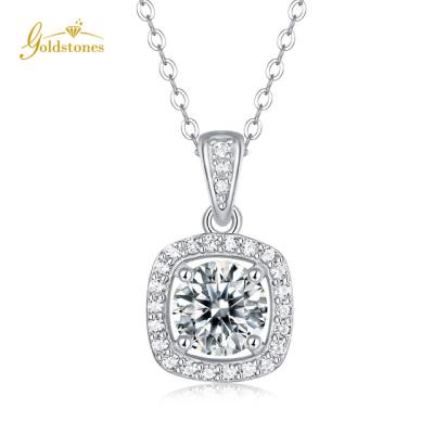 China FASHIONABLE Fine Jewelry Square 925 Sterling Silver 1CT Halo Moissanie Necklace Luxury Square Jewelry for sale