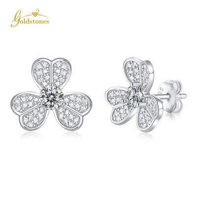 China CLASSIC Luxury Popular Diamond Earrings 0.3 Carat 925 Sterling Silver Beautiful Trefoil Flower Earrings for sale