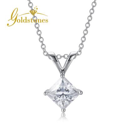 China FASHIONABLE 2CT Gold 7*7mm Moissanie Hot Selling Princess Shaped Women's 9K 14K 18K Moissanite Necklace Jewelry for sale