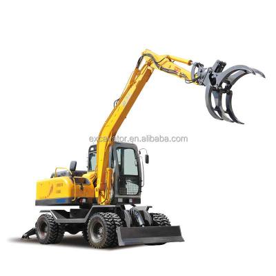 China Farms China 8.5 Tons Wheel Hydraulic Excavator With Rotating Log Grapple Mini Excavator for sale