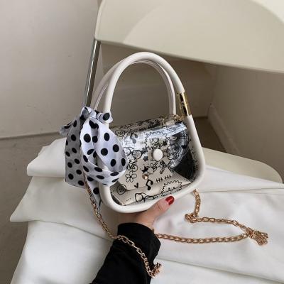 China New ladies fashion style PVC leather graffiti handbag and purses women shoulder bag for sale