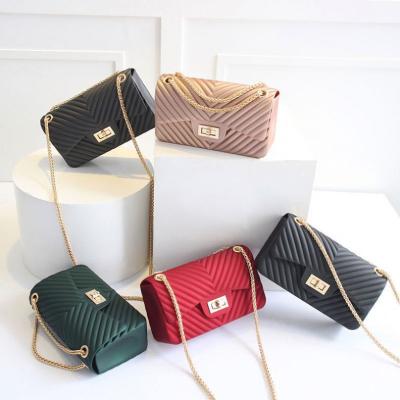 China 2021 Fashion Newcomers Ladies Purses Chain Matt Frosted Lock Jelly Handbags PVC Handbag for sale