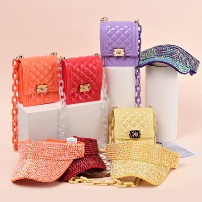 China Fashion Matching Bling Hats And Handbags 2021 Colorful Jelly Crossbody Wholesale Women Bag/PVC Silicone for sale