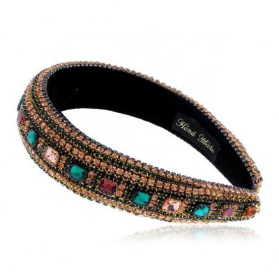 China Wholesale Handmade Beading Sponge Crystal Diamond Headband Korean Baroque Style Handband Chromatic Rhinestone Rhinestone New Full for sale