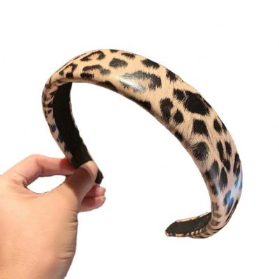 China Wholesale Korean Women's Wide Headband Leopard Print INS Central Institute of Statistics PU Leather Headband for sale